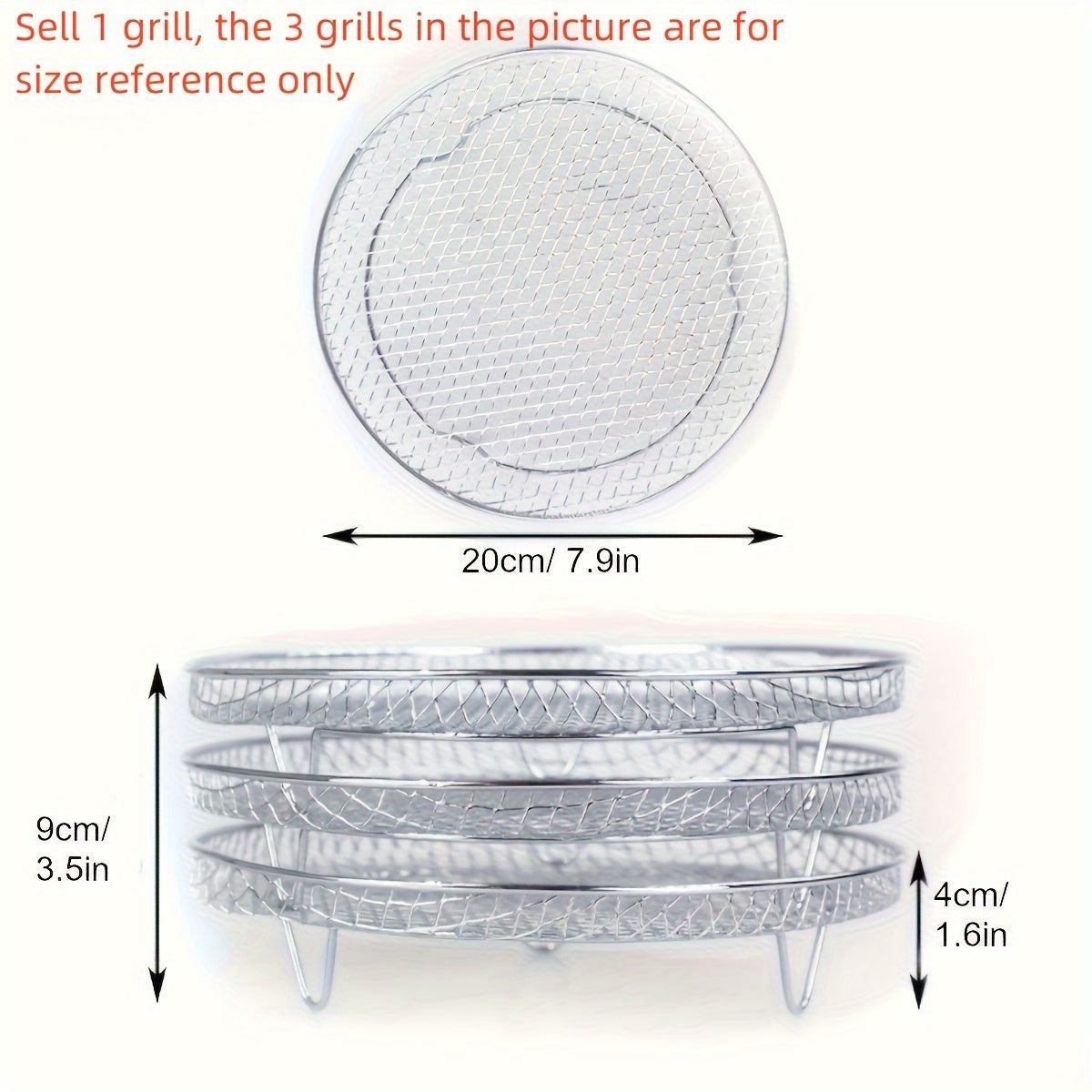 Accessory kit for air fryer made of stainless steel - includes circular grill, steam rack, dehydration stand, BBQ basket, and overflow filter.