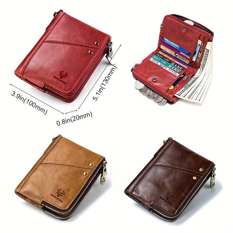 Large capacity multi-function clutch wallet made of genuine leather with zipper pocket and snap closure, suitable for casual style. Dry clean only, no printing, and edge painted.