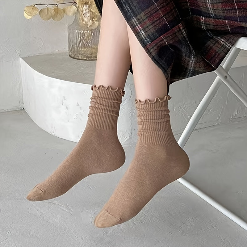 6 pairs of comfortable and breathable mid tube lettuce trim socks for women.