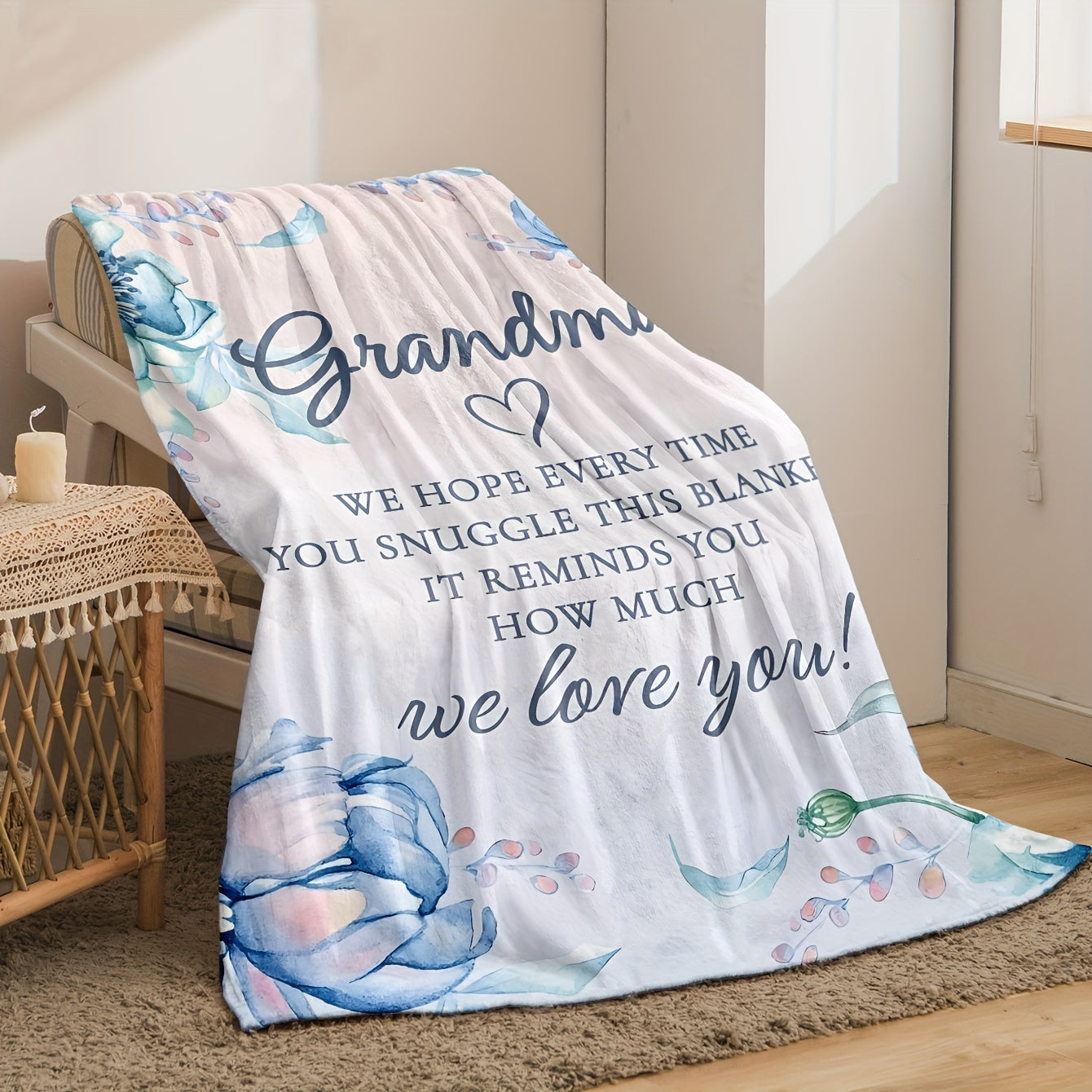 Gift Grandma a cozy one-piece blanket for her birthday, Christmas, Valentine's Day, or Thanksgiving from her granddaughter. This comfortable throw blanket makes the perfect present.