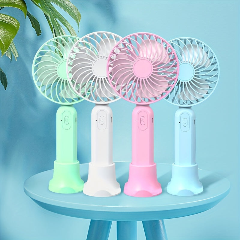 Mini USB Rechargeable Handheld Fan - The perfect portable cooling device for on-the-go use. With a height of 9.06 inches and a base diameter of 3.54 inches, this compact plastic fan is ideal for travel and outdoor activities.