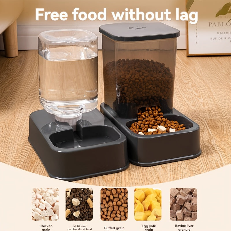 Convenient 2-in-1 Pet Feeder & Water Dispenser for Cats and Dogs - No Batteries Needed, Durable Plastic, Fresh Water Fountain and Food Storage Bowl, Perfect for Indoor Use