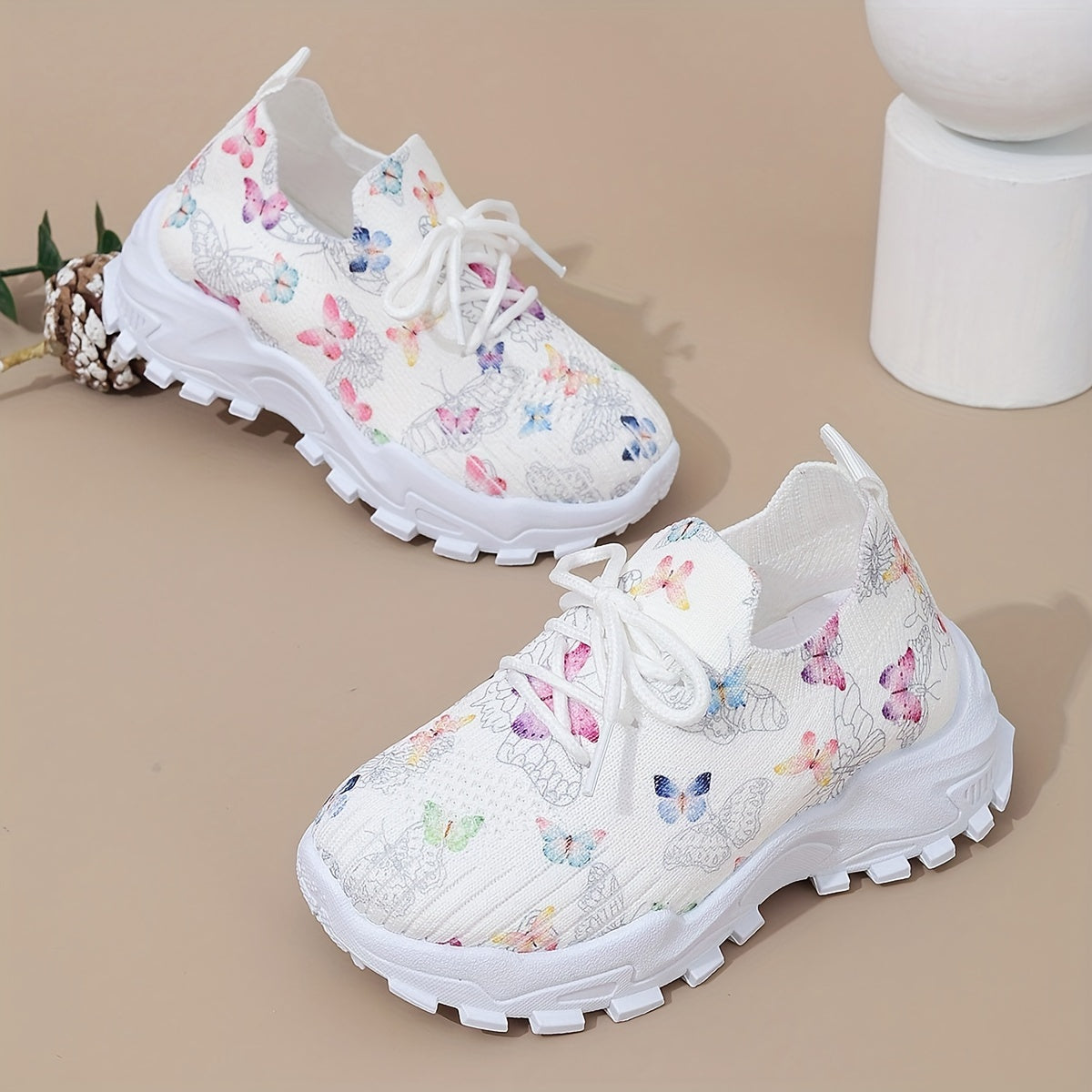 Girls' Casual Butterfly Print Sneakers - Comfortable shoes for running, hiking, and daily wear made with breathable fabric and soft PVC sole.