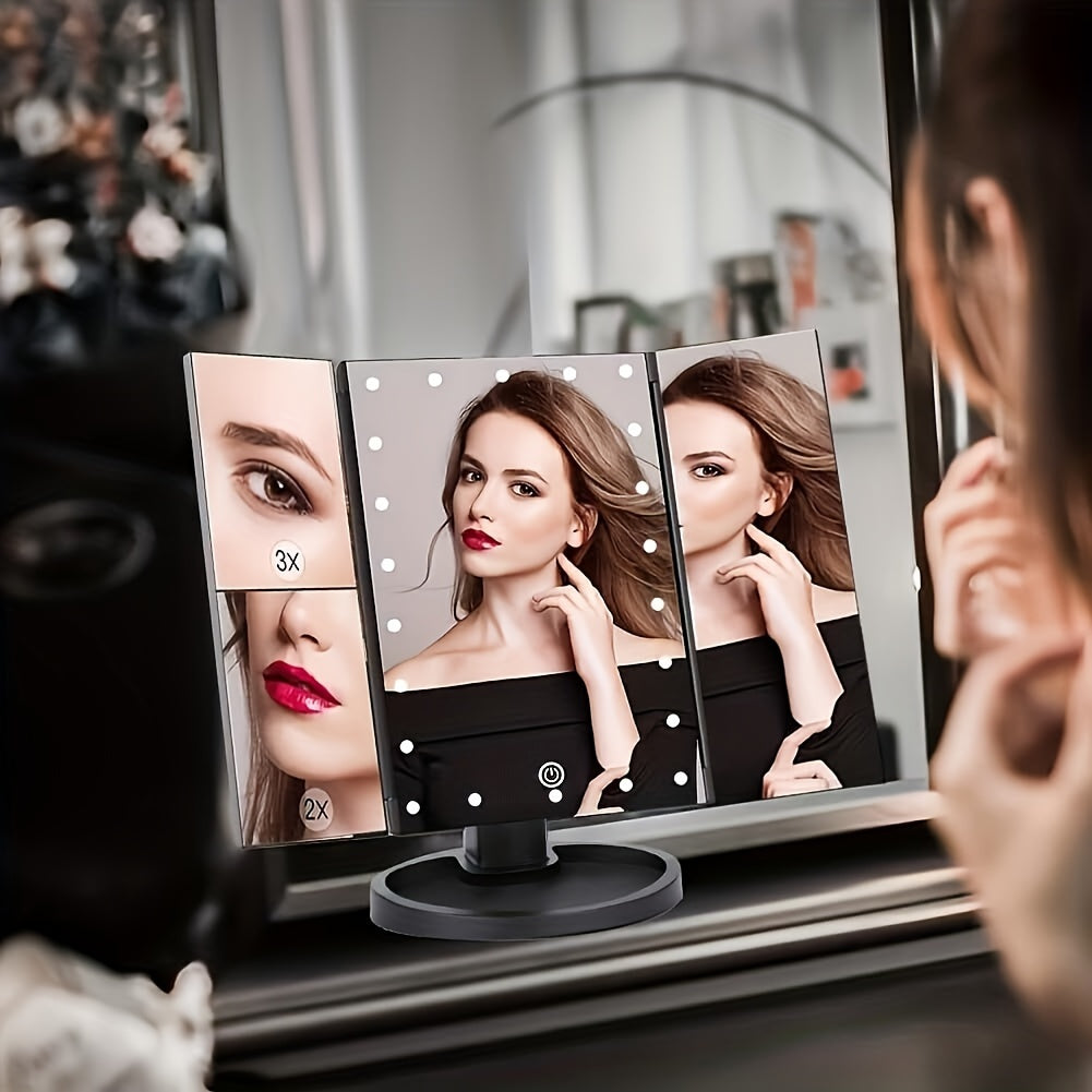 1pc LED Lighted Vanity Makeup Mirror with 2X & 3X Magnification, Touch Control, Trifold Design, Dual Power Supply (Battery/USB), Portable - Perfect Women's Gift for Makeup Application