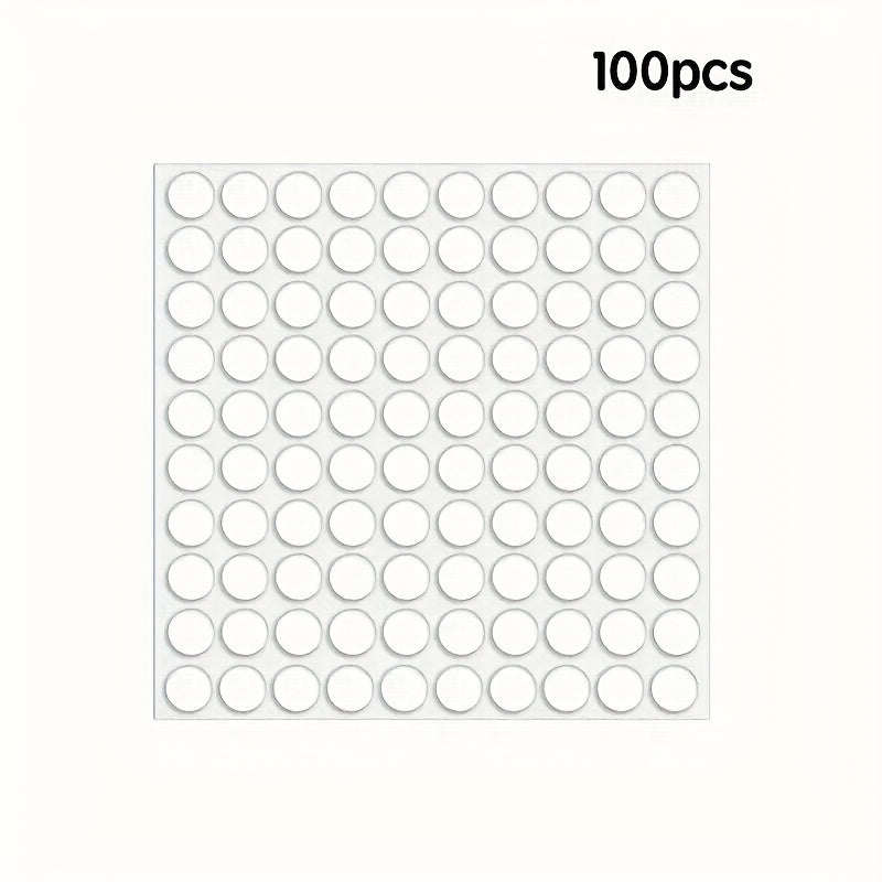 100 clear reusable mounting stickers for hanging pictures and balloons or attaching posters with removable putty and transparent tacky glue tape.