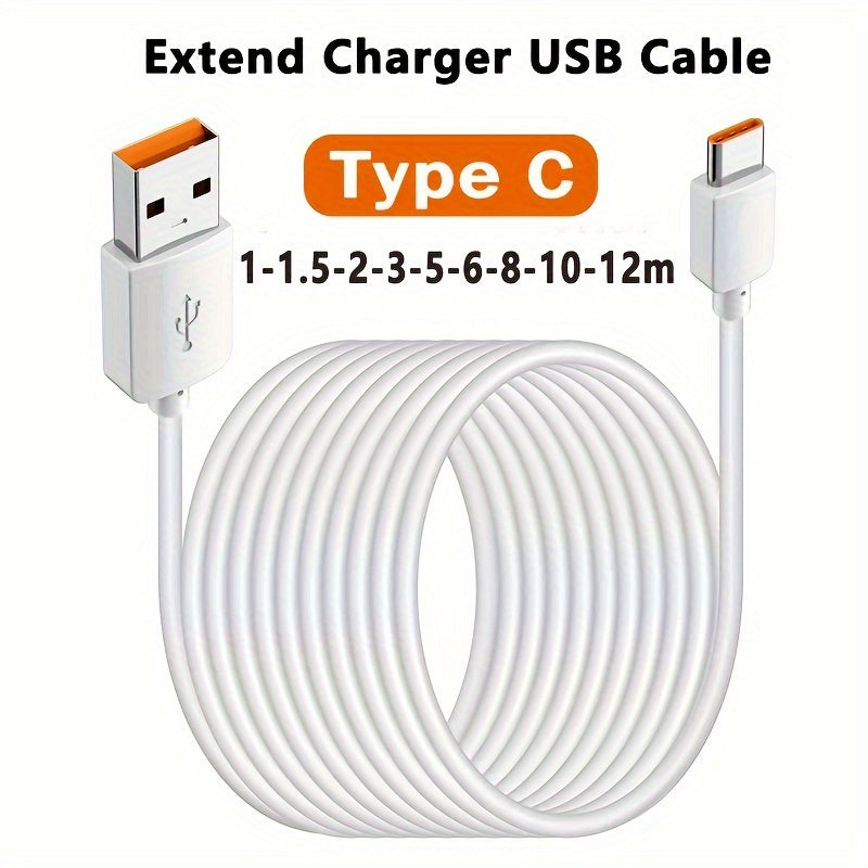 Long USB-C fast charging cable for various Android phones, cameras, printers, and other devices, with power distance charging capability (no data transfer).