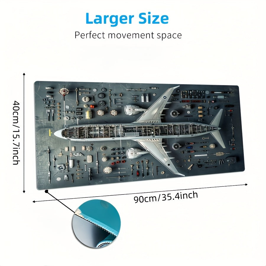 Oversized airplane blueprint design mouse pad with stitched edges and non-slip base. Durable rubber material with special non-slip feature.