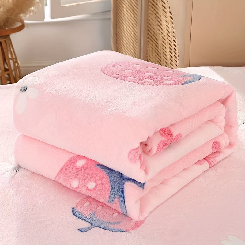 Soft and cozy pink flannel blanket with adorable strawberry print. Can be used as an air conditioning blanket, bed sheet, nap blanket, or shawl. Perfect for home, office, camping, and travel. This versatile and skin-friendly blanket makes a great holiday