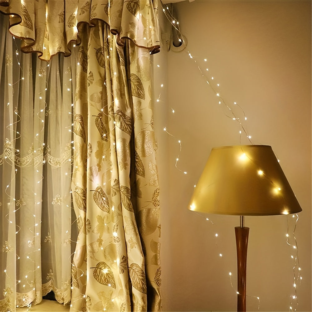 200 Warm White USB Curtain String Lights with Remote Control - Perfect for Room, Bedroom, Christmas, Halloween, Home Decor, Wedding, Party, Birthday, and Graduation.