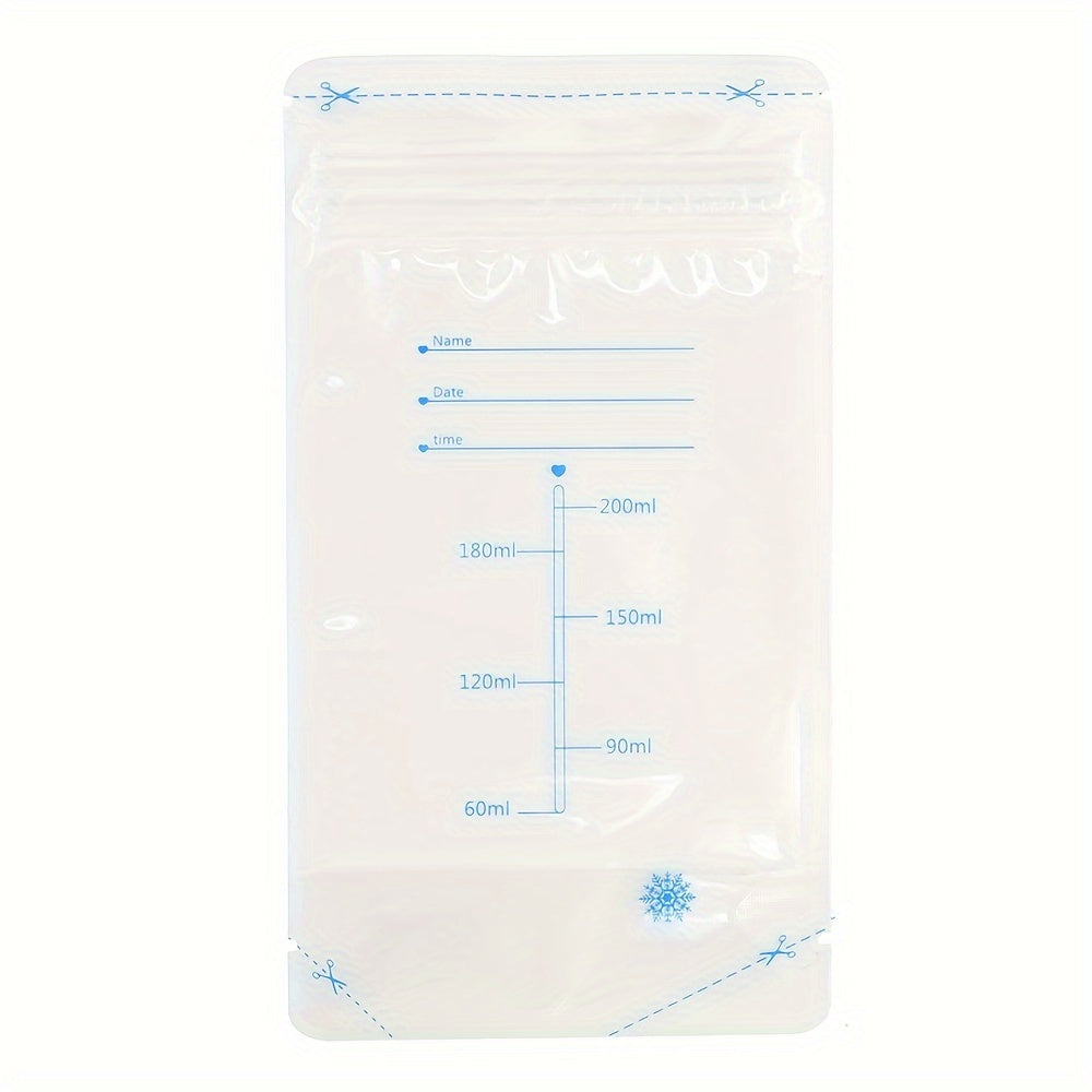 30 breast milk storage bags, each with a capacity of 8.5oz. Made from BPA-Free PP material and pre-sterilized for safety. Features a leakproof double zipper seal and a self-standing design for easy storage. Includes a pour spout for milk transfer during