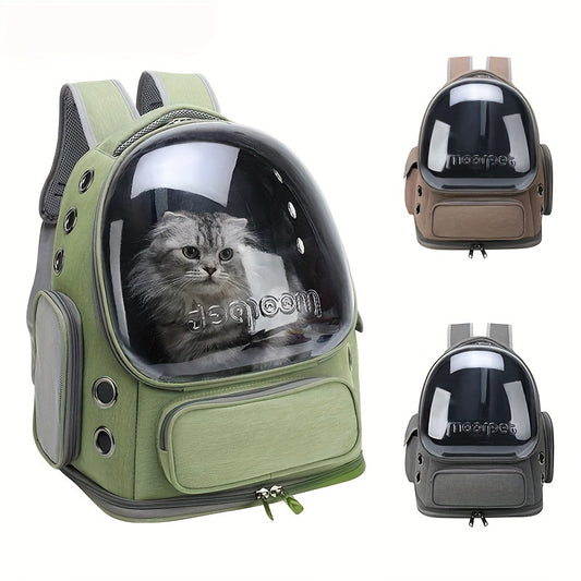 Transparent pet carrier for outdoor travel, suitable for small dogs and cats. Breathable and convenient pet carrying bag.