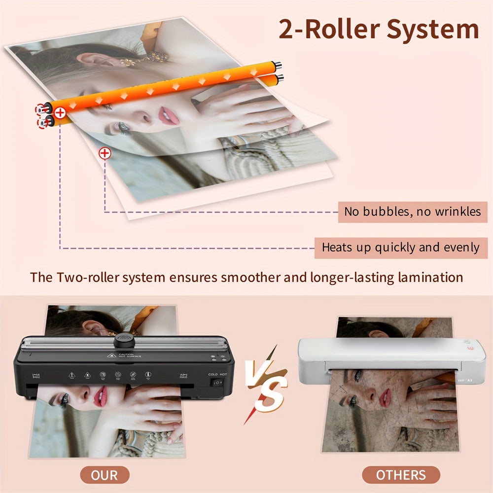 A4 Laminator Machine with Cutter and Corner Rounder, 10 Pouches, Cold & Thermal Lamination, Fast Warm-Up, European Standard Plug, for Home Office School.