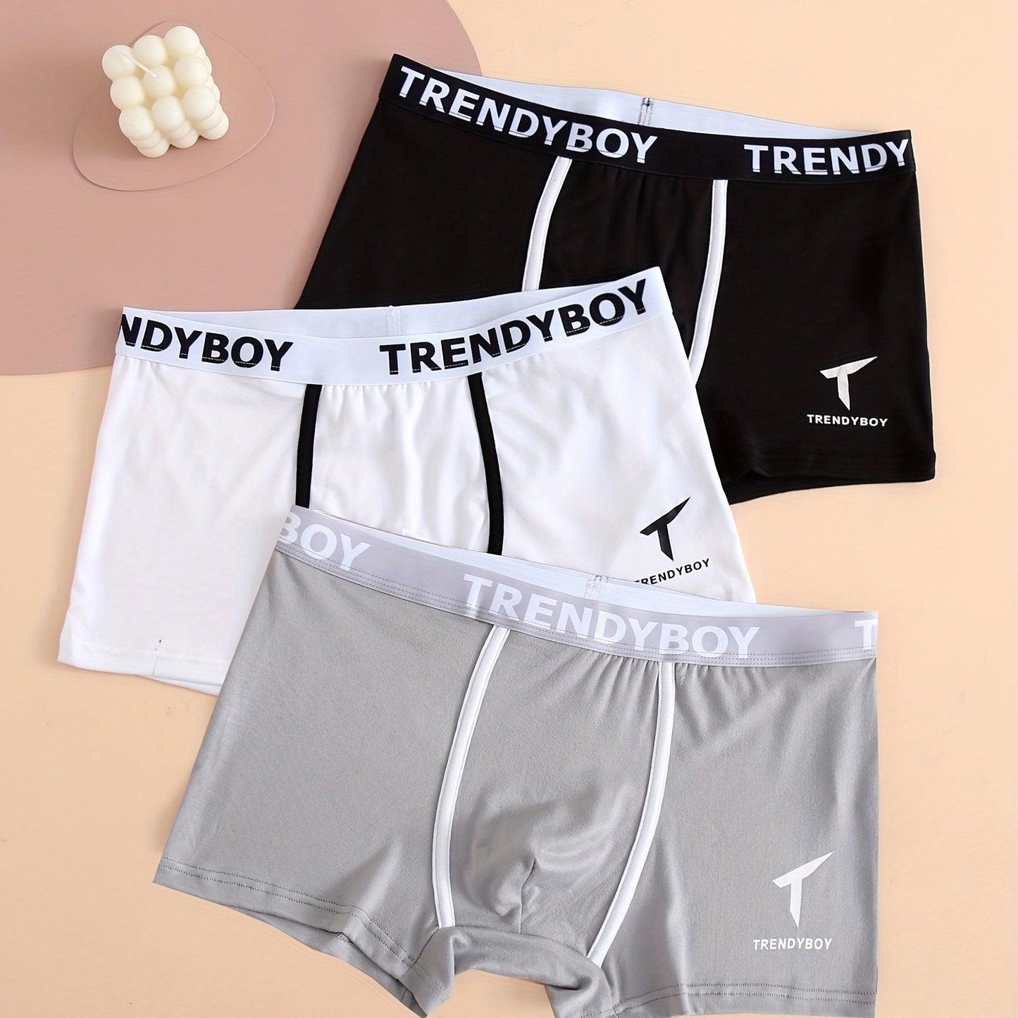 3 Men's Cotton Boxer Briefs with Solid Color and Fashion Letter Print