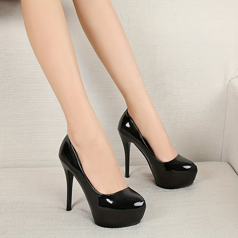 Solid Color Platform Shoes with Shallow Mouth Stiletto Heel for Women's Party Wear.