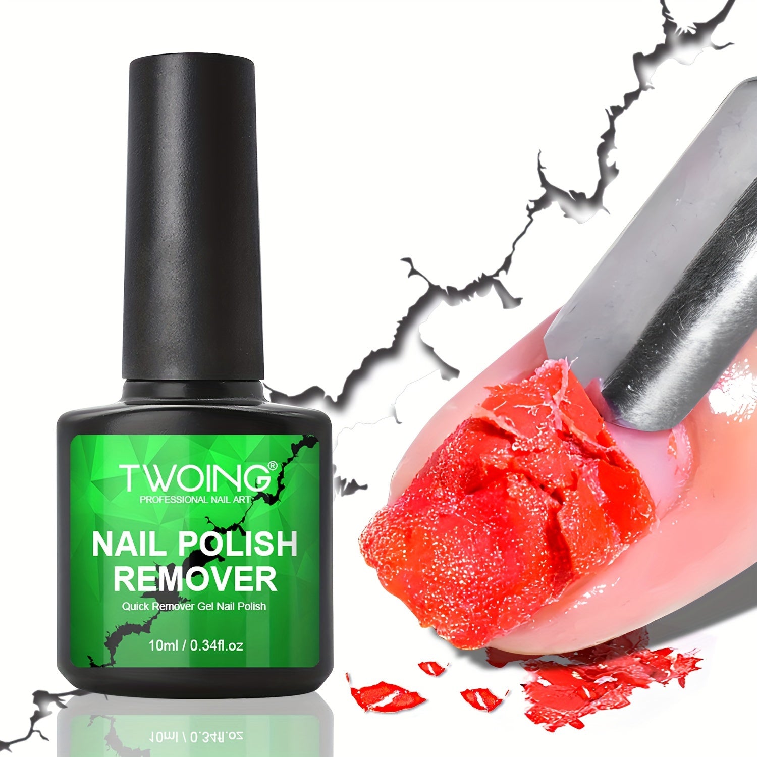 TWOING Professional Nail Art Gel Nail Polish Remover removes UV gel polishes in 2-3 minutes without soaking or wrapping nails.