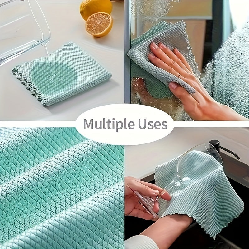 Fish Scale Glass Wiping Cloth - Pack of 5 or 10, Multipurpose Household Cleaning Cloth for Stains Removal, Dishwashing, and Window Wiping. No Trace Towel with Superior Cleaning Power - Essential Cleaning Supplies and Tool