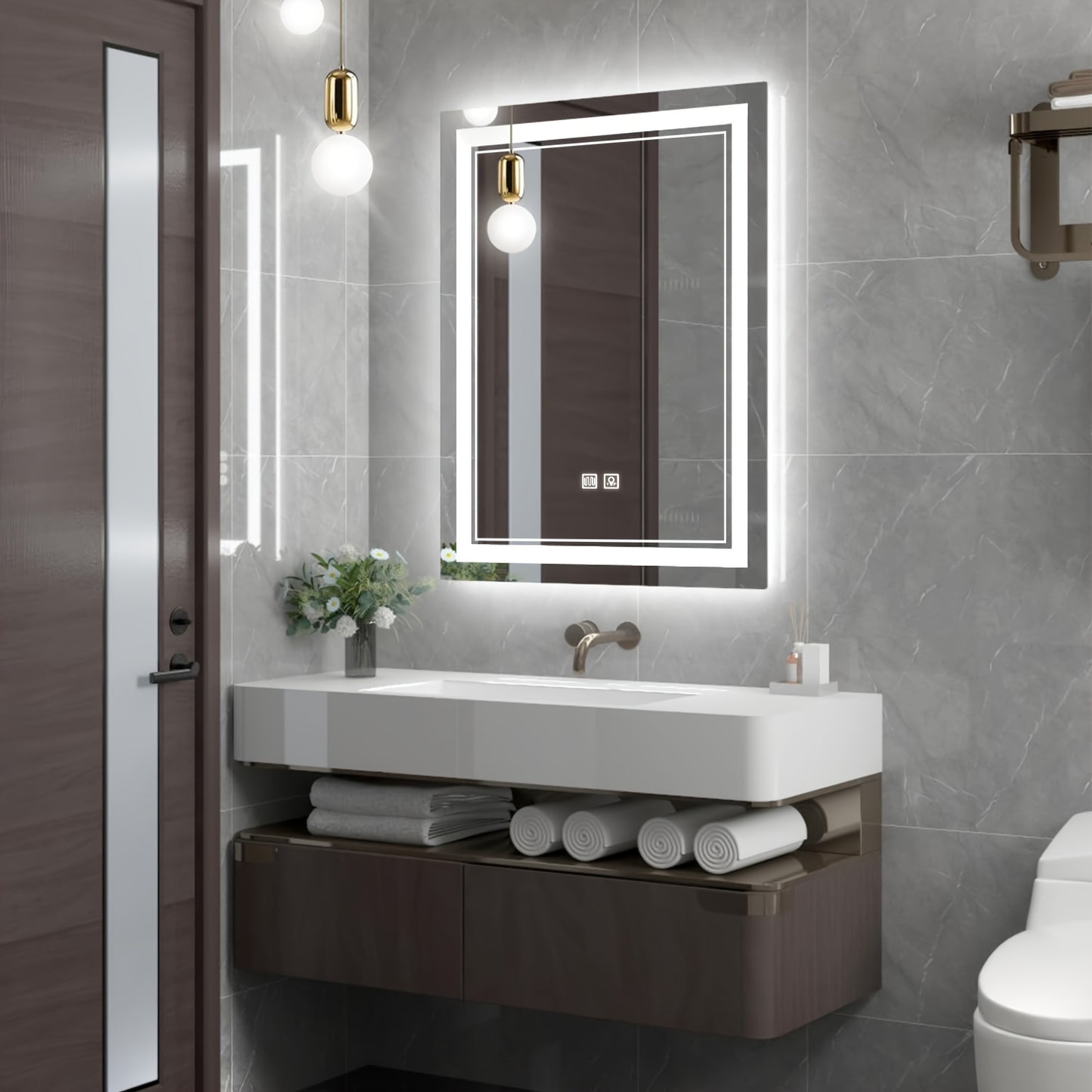 Touch-Controlled LED Bathroom Mirror with adjustable brightness, defogging feature, shatterproof design, essential for home decor.