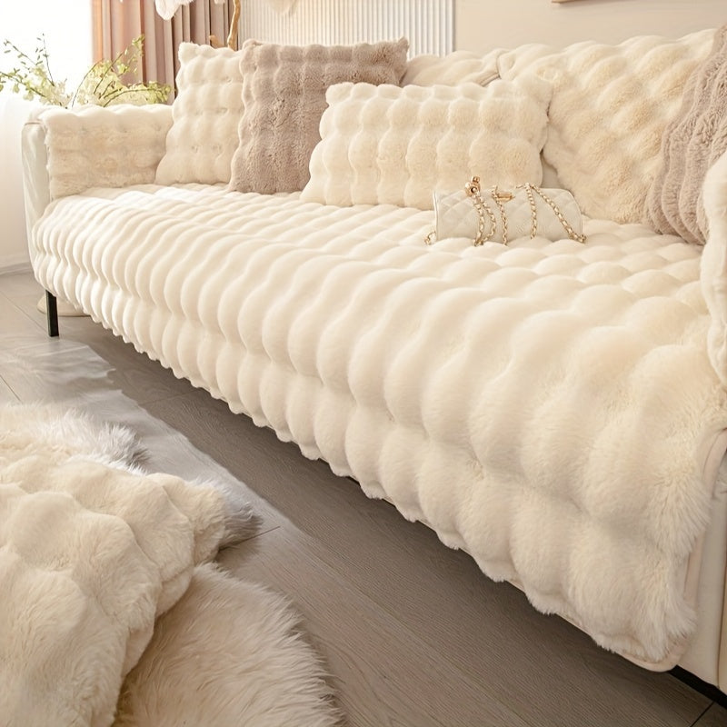 Winter plush sofa cover, anti-slip, dustproof slipcover for couch in living room, office, bedroom, home decor.