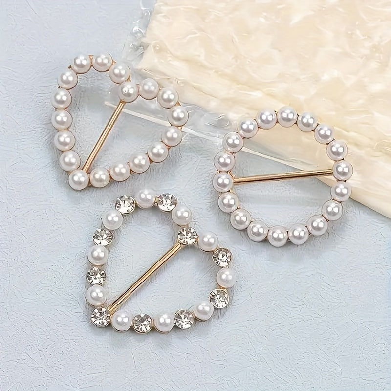 Set of 8 Elegant Alloy Brooch Pins featuring Pearls and Rhinestones in Assorted Minimalist Irregular Shapes - Perfect Fashion Accessory for Garments and Scarves