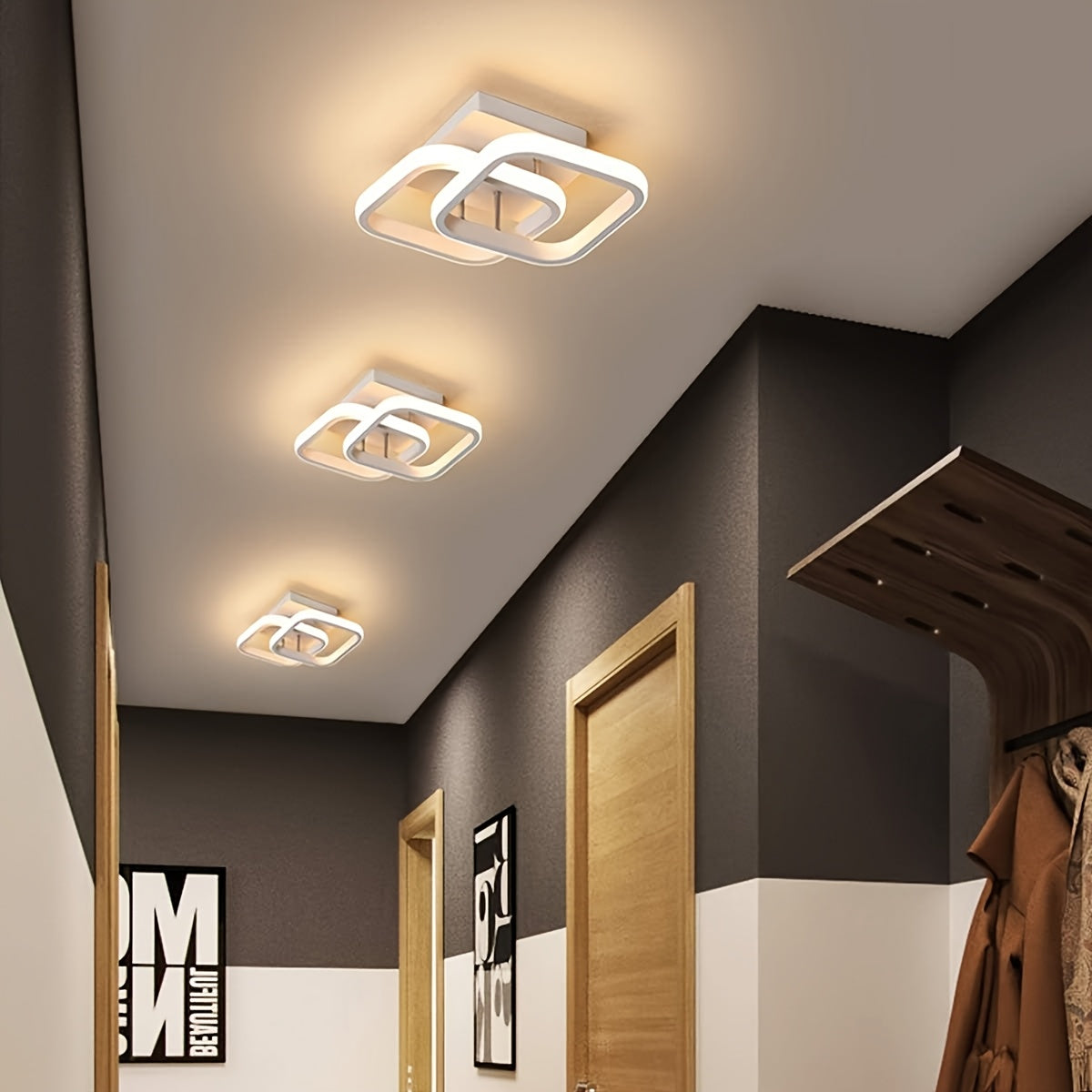 LED ceiling light fixture made of aluminum alloy, energy-efficient, with adjustable color temperature and dimming options. Designed for bedrooms, bathrooms, and kitchens.