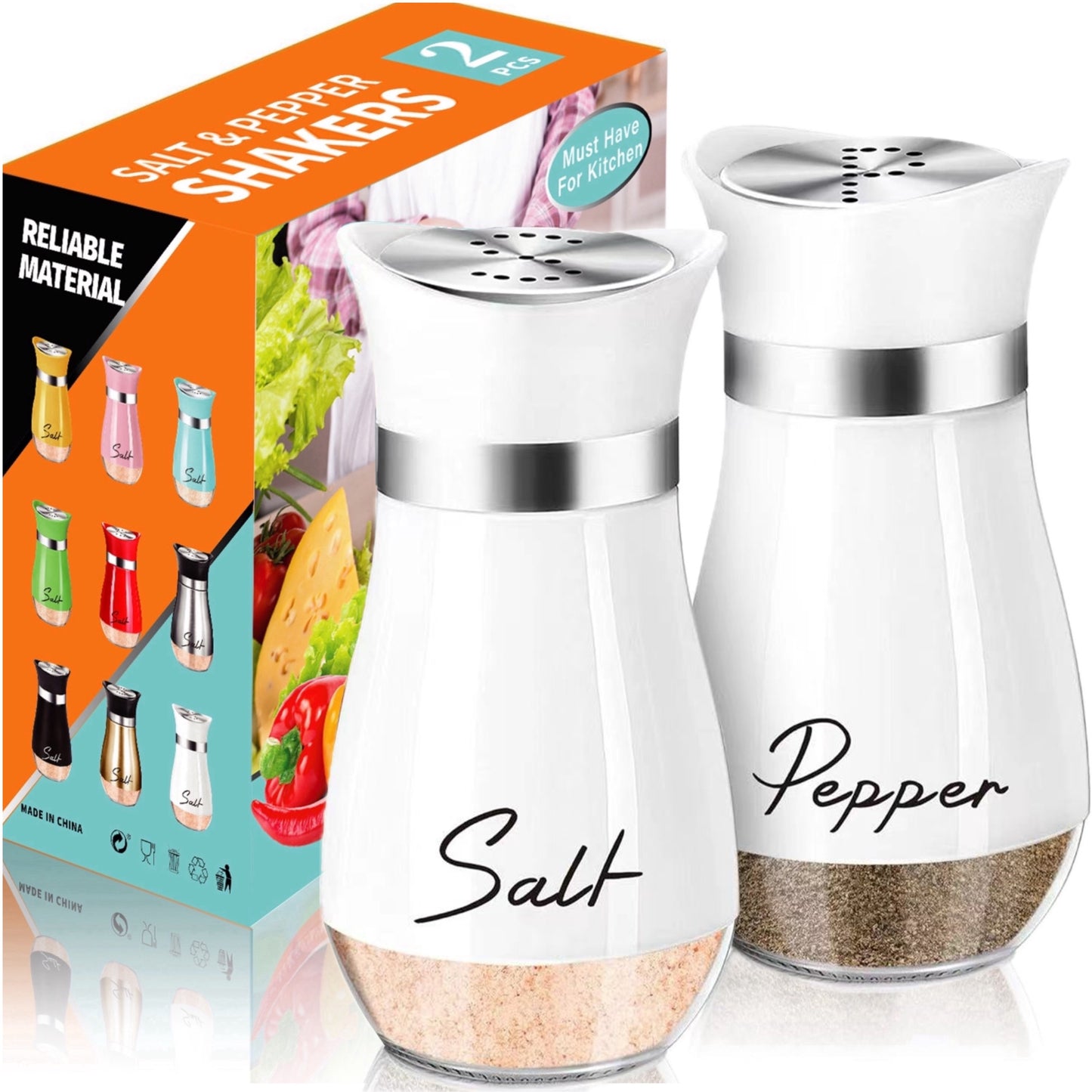 4 oz Glass Salt and Pepper Shaker Set with Stainless Steel Lid in Pink for Kitchen, Table, RV, Camping, BBQ - Refillable