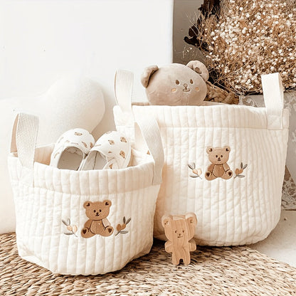 Durable and Foldable Storage Basket with Bear Embroidery - Ideal Organizer for Diapers, Clothes, Toys, and Bedding - Perfect for Multipurpose Use