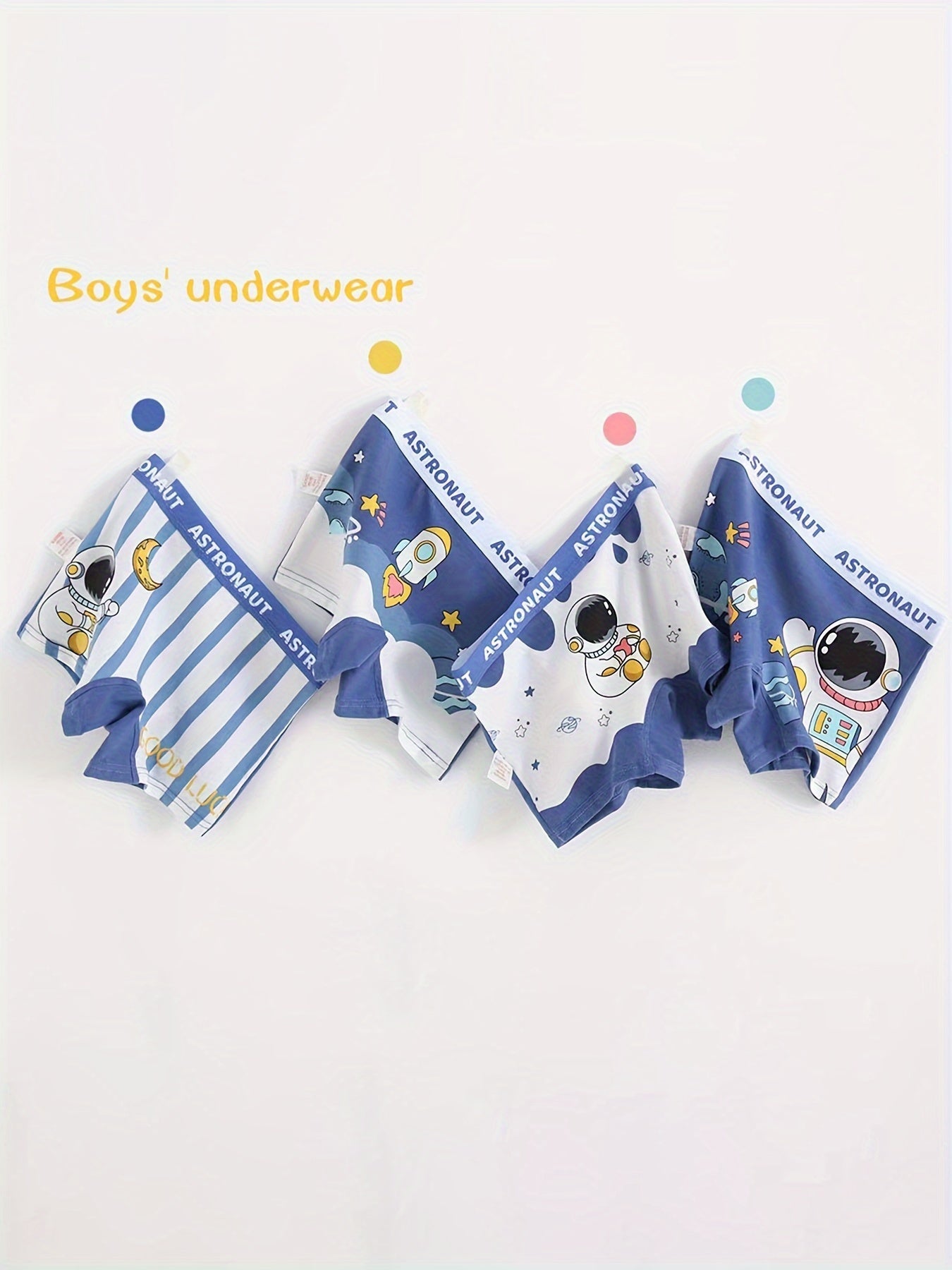 4-piece Boys Astronaut Boxer Briefs, Soft Cotton with Cartoon Spaceman Pattern