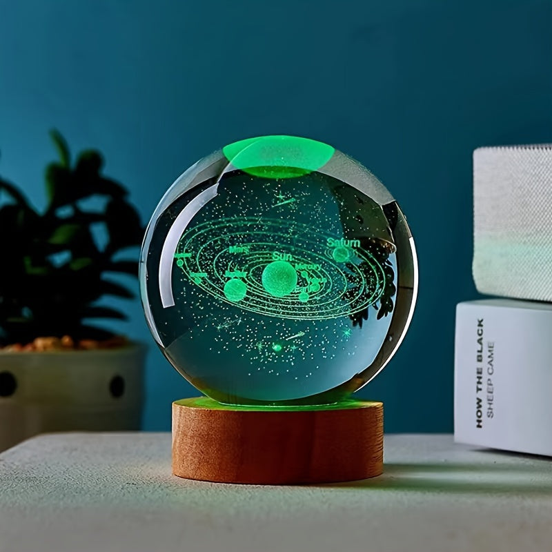 USB-powered 3D laser crystal ball night light with galaxy design - great for gifts and home décor, ideal for holidays and graduations.