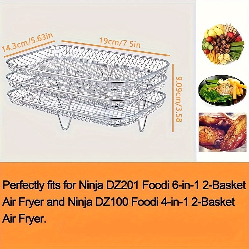 Set of 8 Stainless Steel BBQ Grill Tools with 3-Layer Air Fryer Rack, Double-Layer Skewer Stand, Meat & Vegetable Holder, and DIY Omelet Maker - Comes with Oil Brush