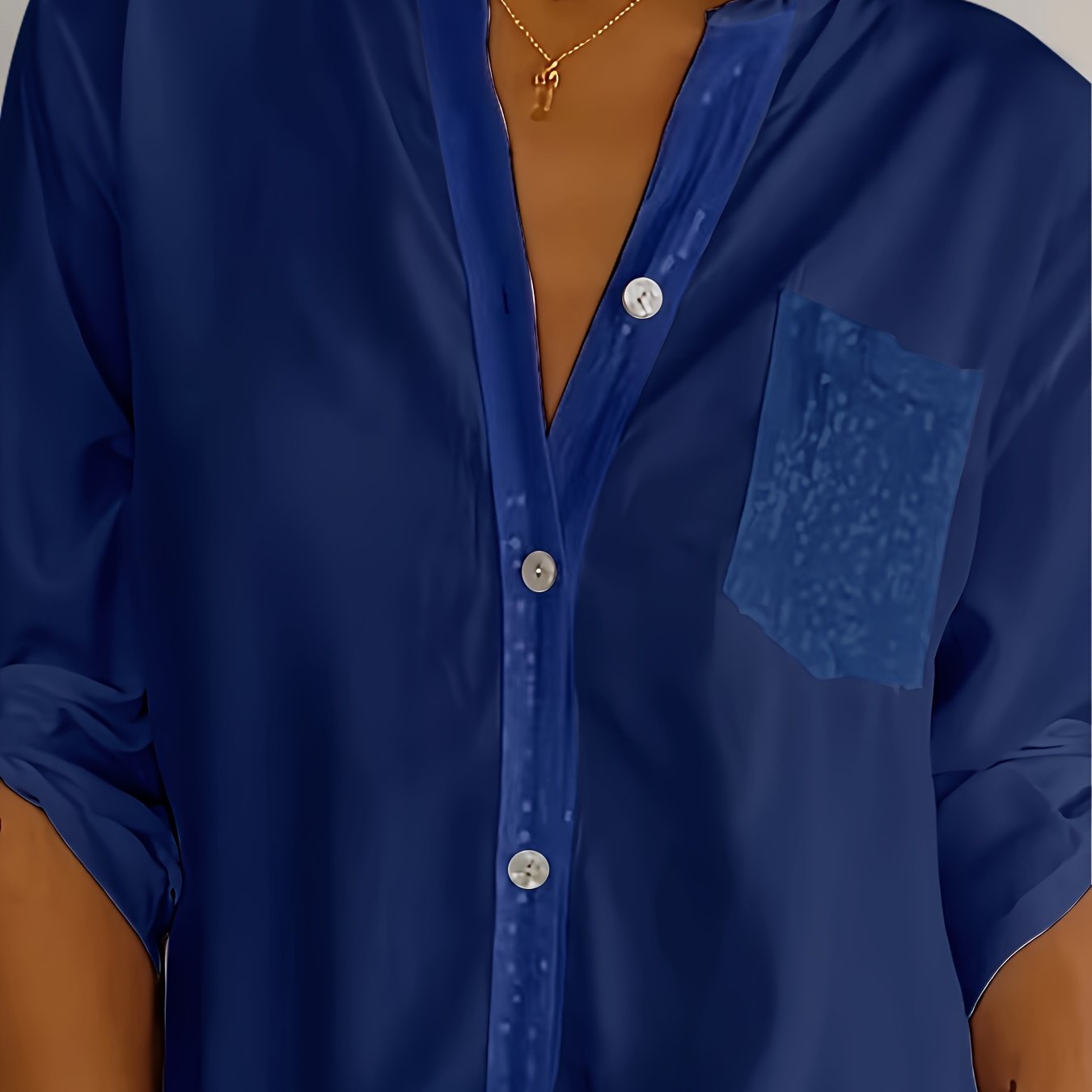 Women's Long-Sleeve Button-Up Shirt with Patch Pockets, Ideal for All Seasons, Designed for Casual Elegance.