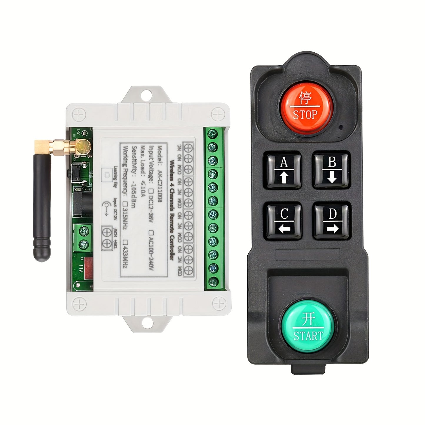 1pc 433MHz Wireless Relay RF Remote Control Switch Receiver, 4 Channel, Wall Mount, Shock-Resistant, for Computers, Non-Waterproof, Hardwired, ≤36V, DC 12V 24V 36V 10A, Orange Transmitter