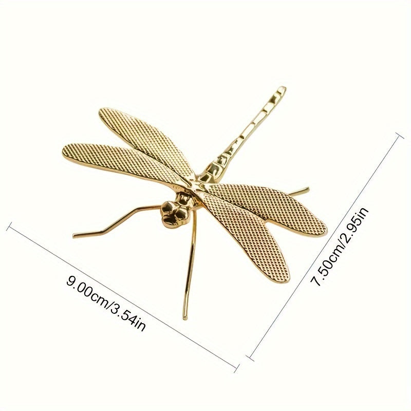 Gold dragonfly tea pet - intricate metal collectible for desk and living room decor, no electricity needed.