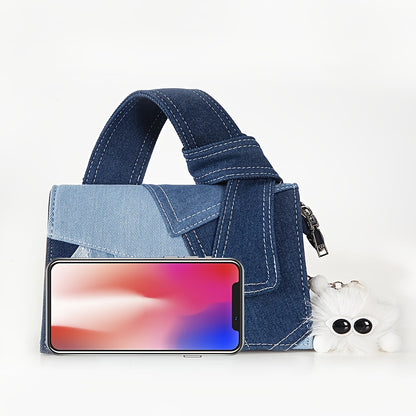 Stylish, denim-inspired crossbody bag for women. Magnetic closure, machine washable. Available in Royal Blue/Black.