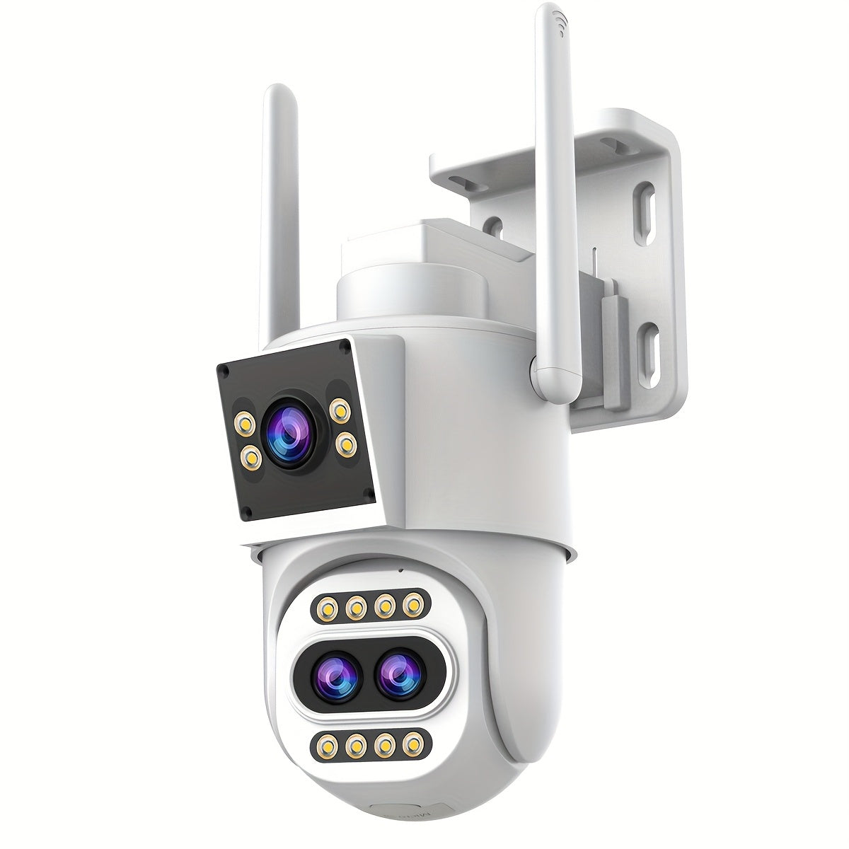 5K Zoom Security Camera with Full Color Night Vision and Intelligent Tracking, featuring an Intercom system. Control remotely through the app, with Dual 5MP Screens and Wi-Fi connectivity.