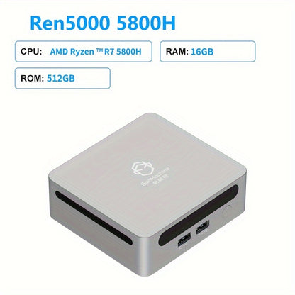 GenMachine AMD Ryzen 7 5800H Mini PC with 16GB RAM, 512GB SSD, Wi-Fi 6, Wireless 5.0, and high-frequency CPU for gaming, home office, and entertainment.