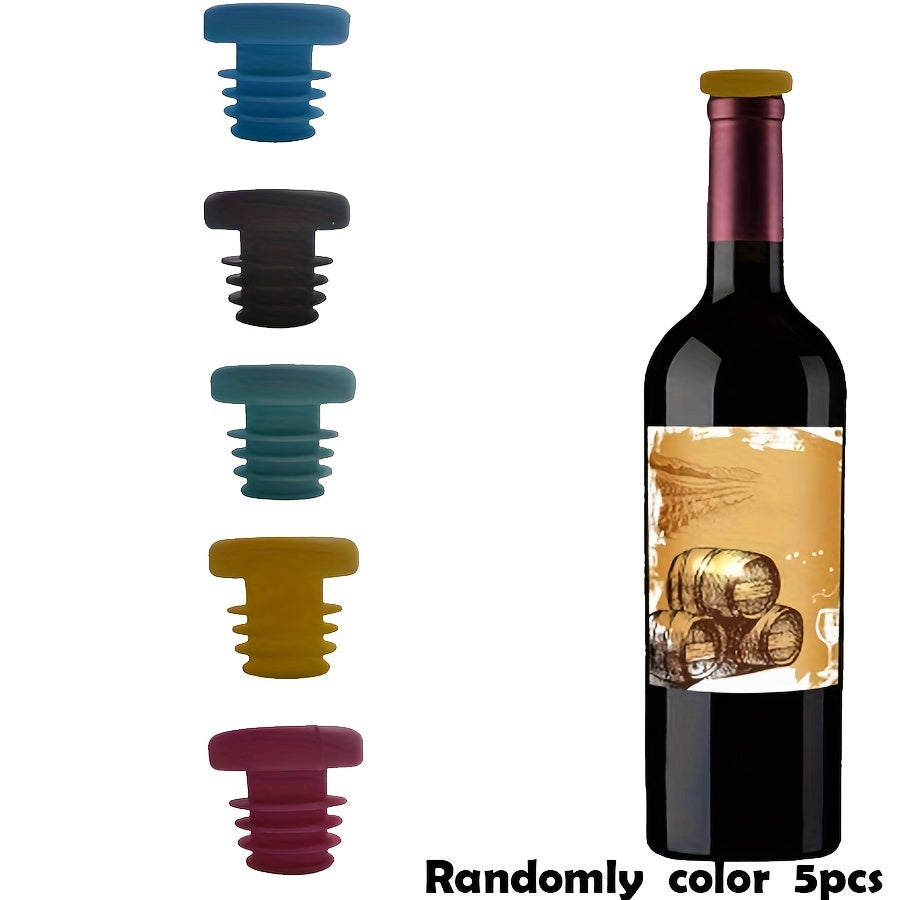 Set of 5 silicone wine stoppers for all occasions, providing a leak-proof seal for wine and oil bottles, extending their shelf life. Ideal for Christmas, Halloween, Easter, Hanukkah, and Thanksgiving celebrations.