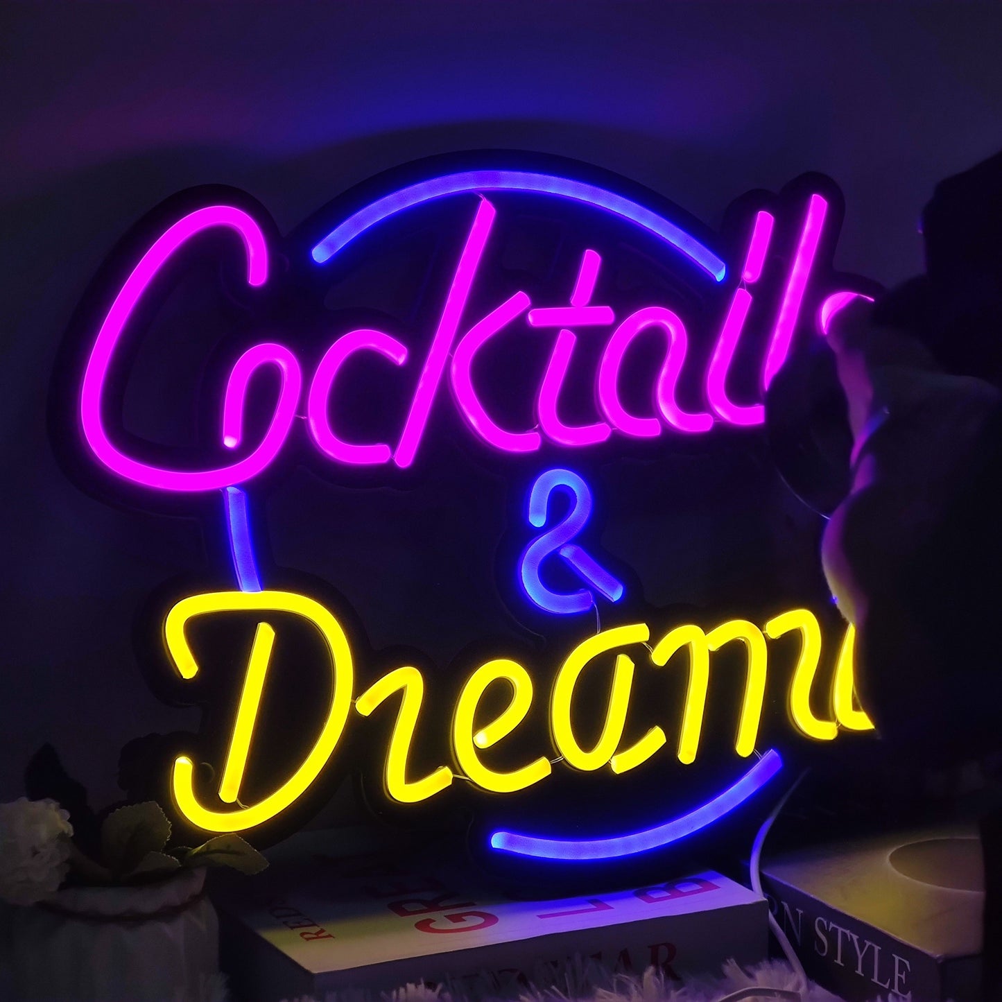 1pc NEON FINE NF "Cocktails & Dreams" LED Neon Sign - Vibrant Blue, USB Powered Wall Art for Bars, Hotels, Pubs, Bedrooms, Cafes - Ideal for Wedding, Birthday Party Decor, 44*36cm, Pub Art Piece. Vibrant Wall Art with USB Powered Sign.