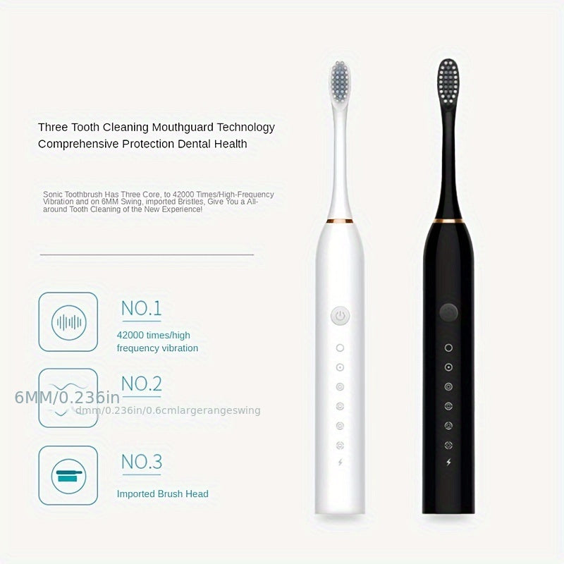 USB Rechargeable Sonic Electric Toothbrush with Replaceable Brush.