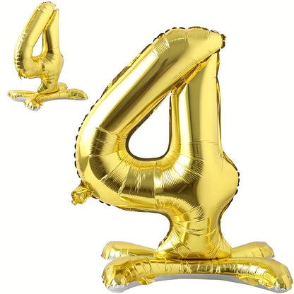 1pc Elegant Golden Foil Number Balloon (2.54cm) with Stand - 81.28cm Metallic Self-Supporting Aluminum Film, Ideal for Special Occasions, Balloon Stand Kit