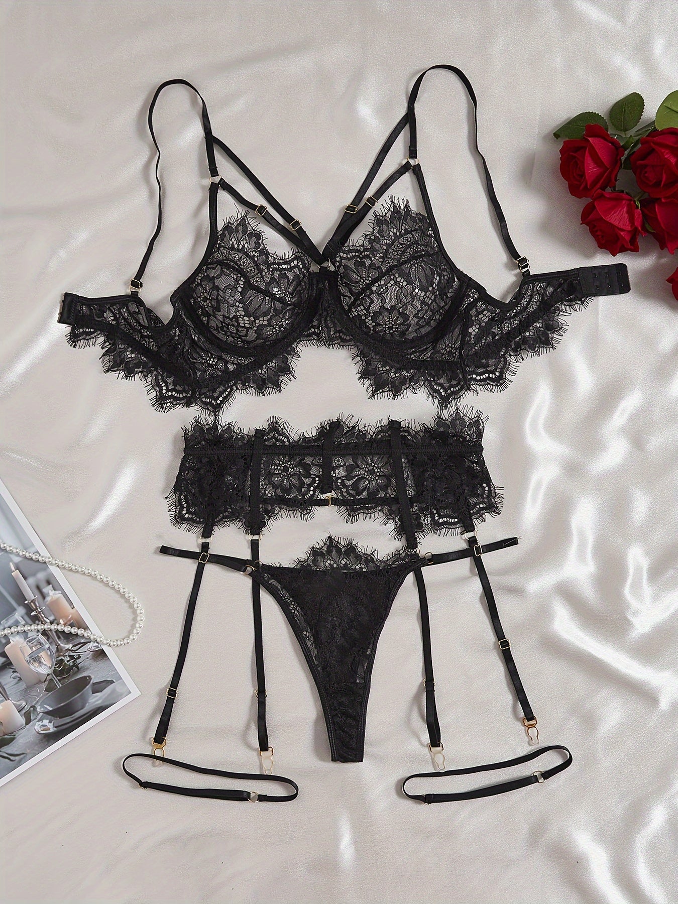 Sleek garter lingerie set, sexy intimates for women