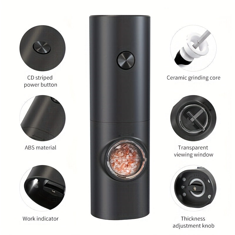 The CLITON Electric Pepper Grinder is a convenient and stylish addition to your kitchen. This grinder features a built-in storage base for whole black pepper, and automatically grinds salt, pepper, and other spices with ease. Made of durable plastic and