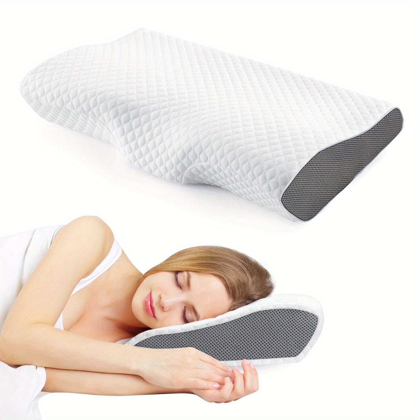 Memory Foam Pillow Contoured for Neck and Back Support - Enhances Sleep Quality for Side, Back, and Stomach Sleepers