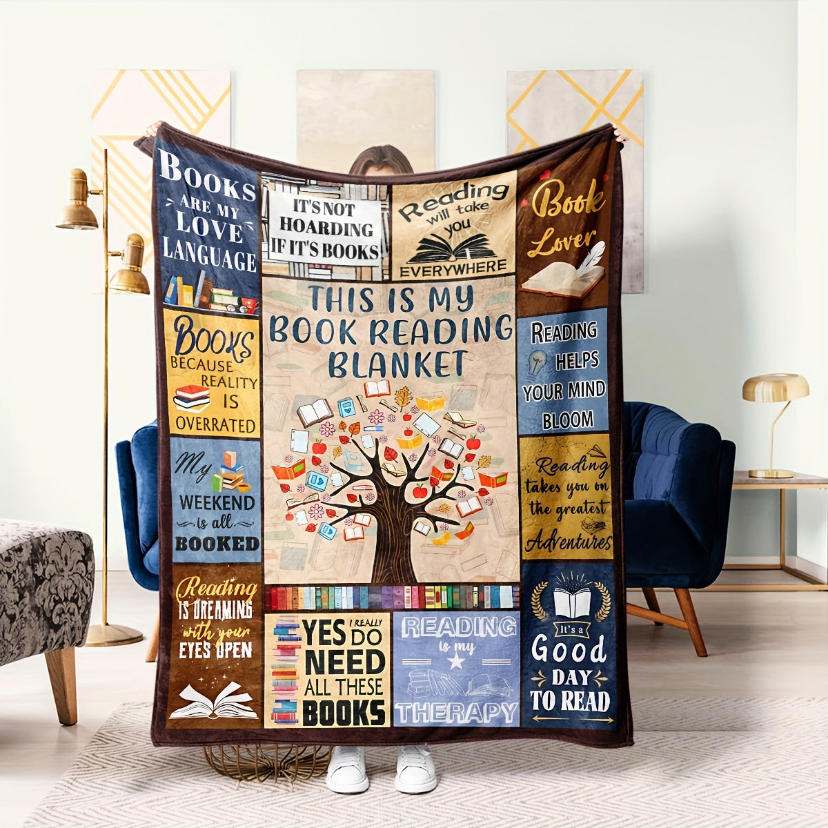 Bookworms and book managers alike will love this 1-piece printed blanket. It's the perfect gift for reading lovers, great for cozying up at home or on the go. This soft and warm blanket is ideal for lounging on the couch, bed, or even using as a lunch