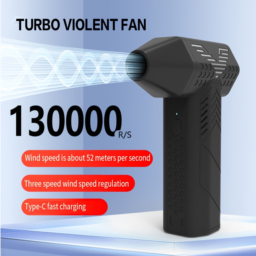 Portable High-Speed Mini Turbo Jet Fan with USB Rechargeable 7500mAh Lithium Battery, 130,000 RPM, ABS Material, Includes Vacuuming Kit, Multiple Nozzles & Cleaning Brushes, Suitable for Home, Office, Car Drying, Indoor & Outdoor Use, Great Gift for Tech