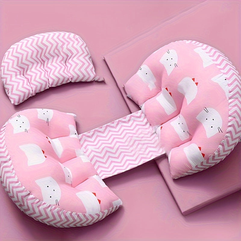 U-Shaped Maternity Pillow with Floral Print, Providing Belly Support for Side Sleeping and Waist Protection