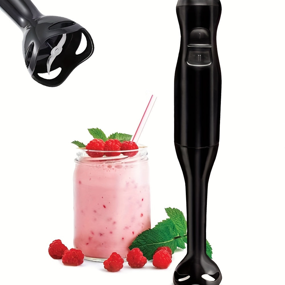 Black Electric Immersion Hand Blender with 2-speed control, removable blending stick for easy cleaning. Ideal for purees, smoothies, shakes, soups, sauces, baby food.