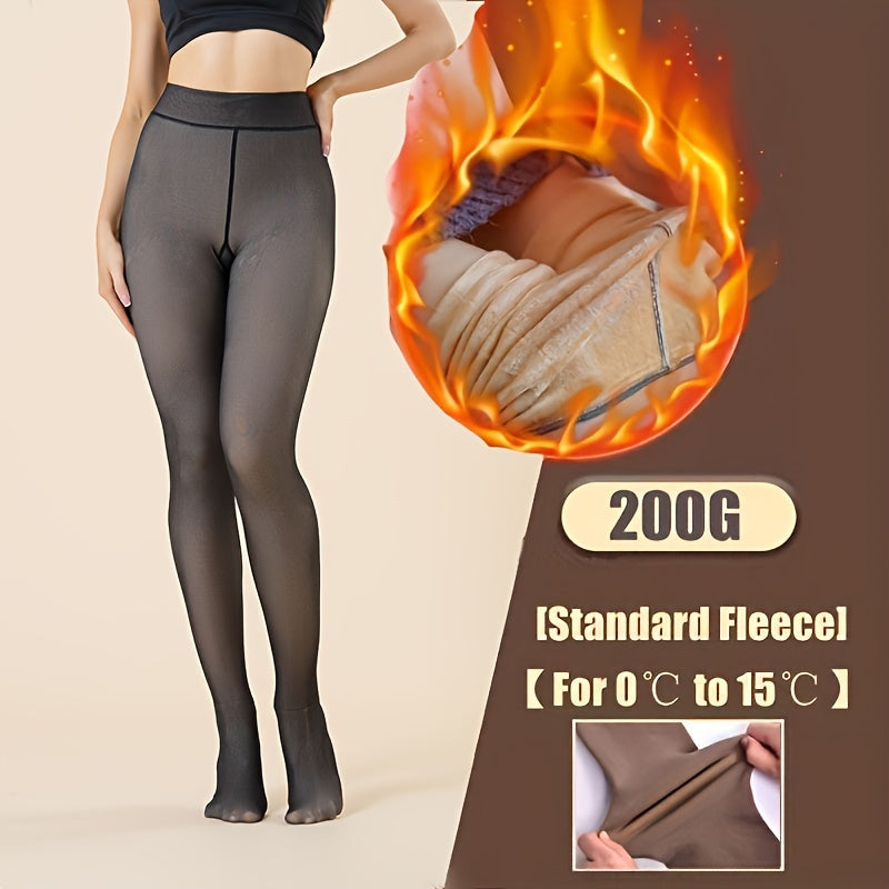 Fleece-lined tights for women. Warm and slimming for winter. Machine washable blend of polyester and spandex.