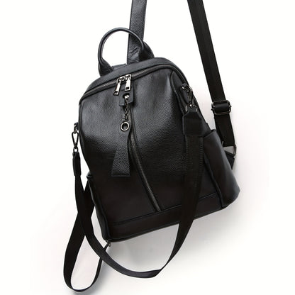 New 2024 fashion women's backpack made of genuine leather, featuring anti-theft design, large capacity, Korean style, adjustable strap, and zipper closure.