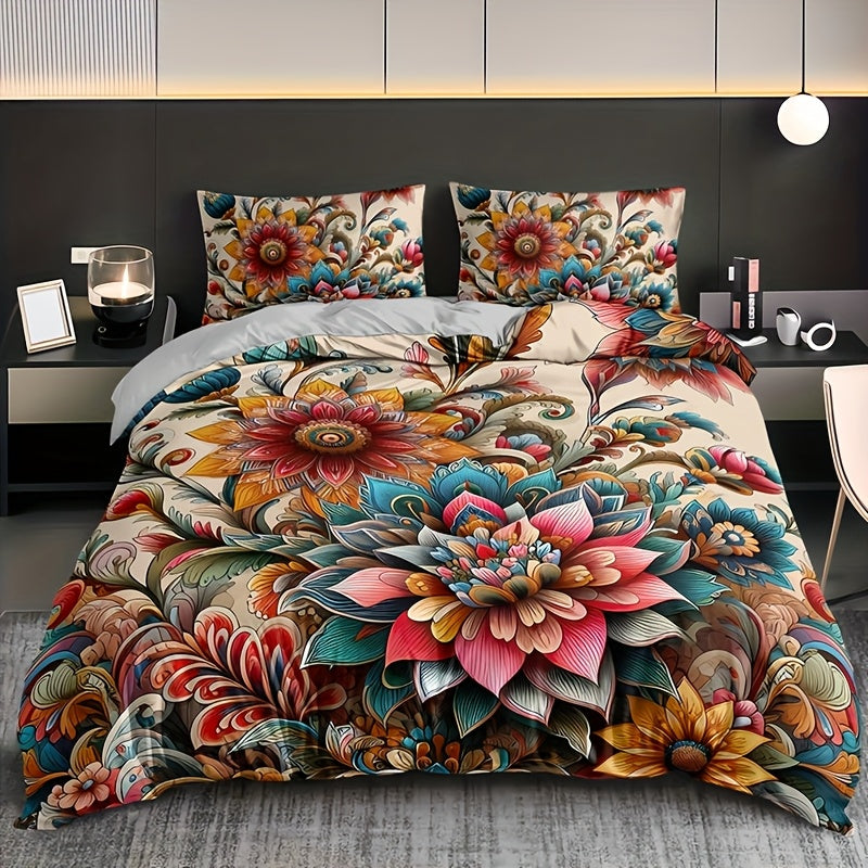 3-piece Bohemian Mandala Floral Bedding Set includes 1 duvet cover and 2 pillow cases. Pillow inserts not included. Perfect for a Christmas present.