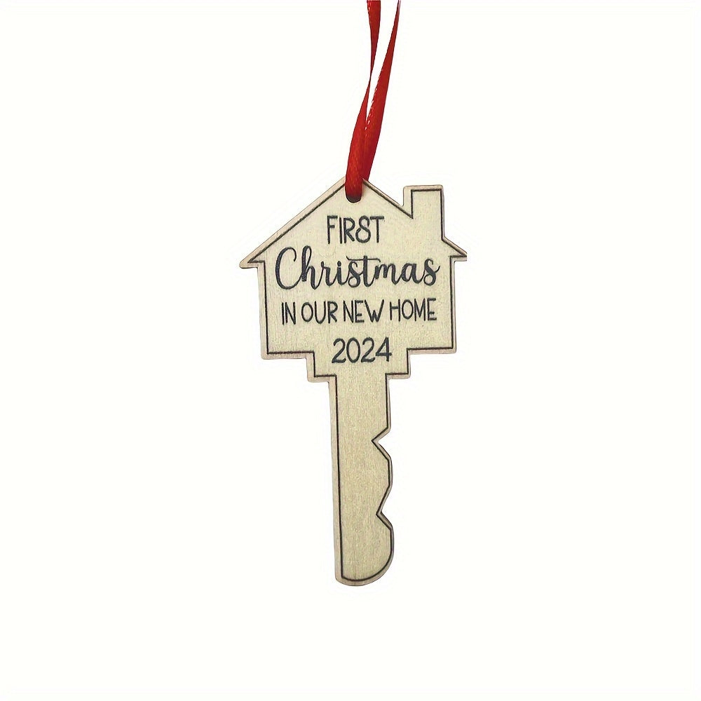 2024 Wooden Key Ornament for First Christmas in New Home - Festive Tree or Car Decoration